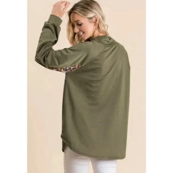 Olive Leopard Raglan Zipper Pullover Top - Picture 10 of 11